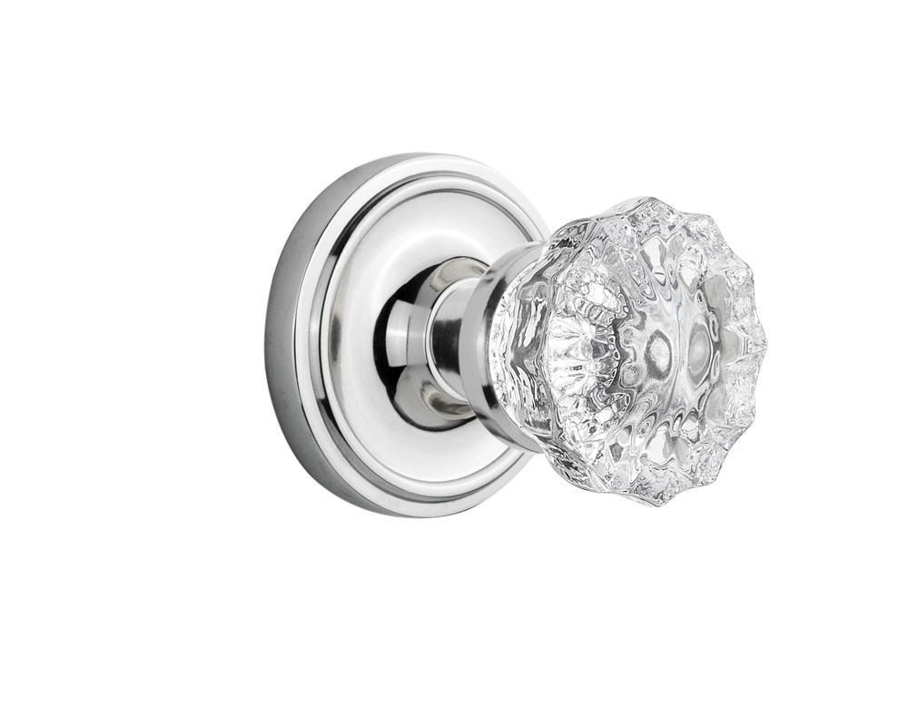 Nostalgic Warehouse Classic Rosette Passage Crystal Glass Door Knob in Bright Chrome