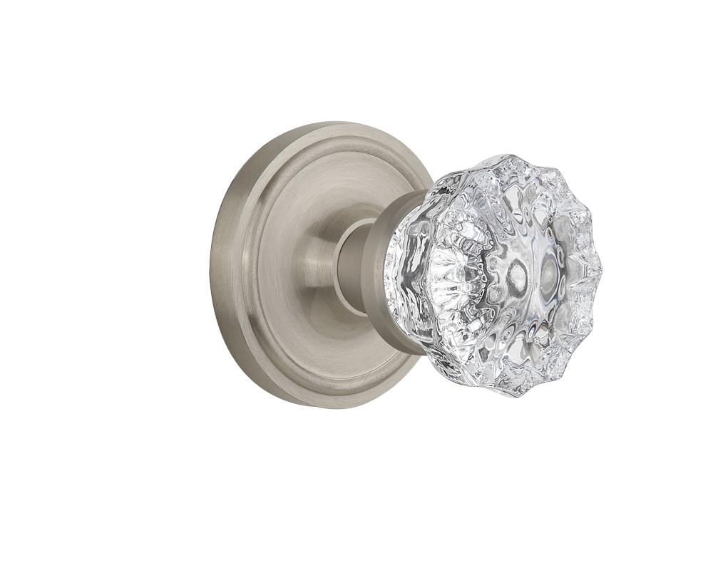 Nostalgic Warehouse Classic Rosette Passage Crystal Glass Door Knob in Satin Nickel