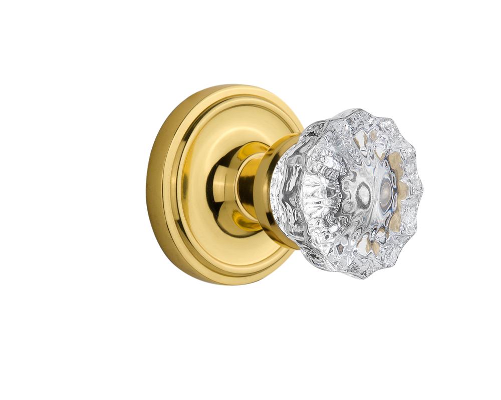 Nostalgic Warehouse Classic Rosette Passage Crystal Glass Door Knob in Unlacquered Brass