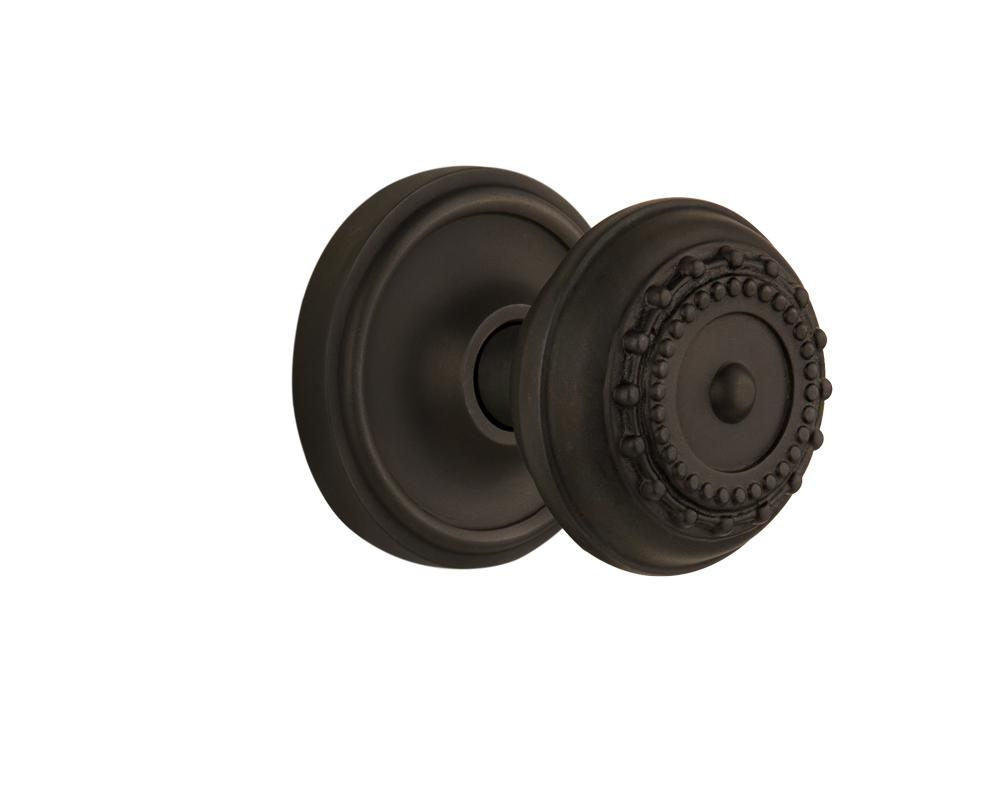 Nostalgic Warehouse Classic Rosette Passage Meadows Door Knob in Oil-Rubbed Bronze