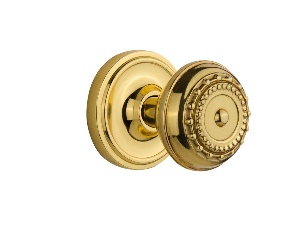 Nostalgic Warehouse Classic Rosette Passage Meadows Door Knob in Polished Brass