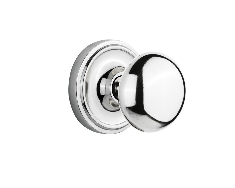 Nostalgic Warehouse Classic Rosette Passage New York Door Knob in Bright Chrome