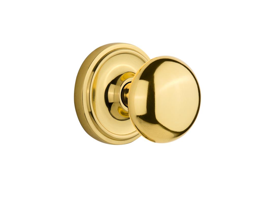 Nostalgic Warehouse Classic Rosette Passage New York Door Knob in Polished Brass