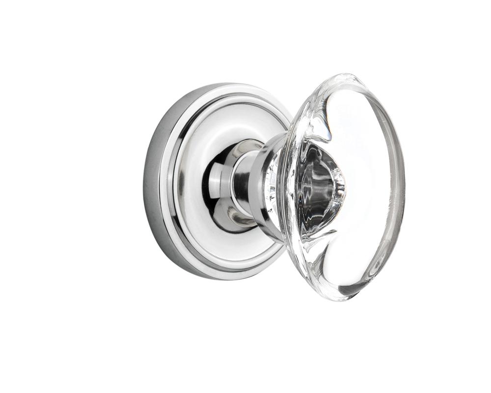 Nostalgic Warehouse Classic Rosette Passage Oval Clear Crystal Glass Door Knob in Bright Chrome