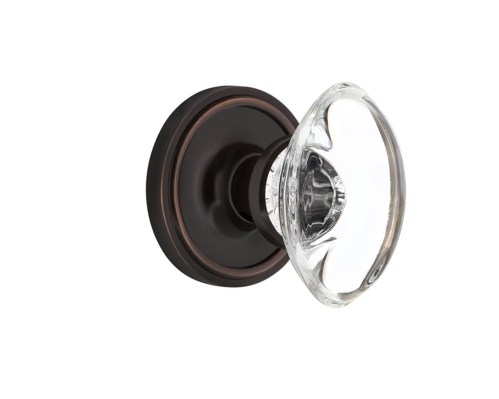 Nostalgic Warehouse Classic Rosette Passage Oval Clear Crystal Glass Door Knob in Timeless Bronze