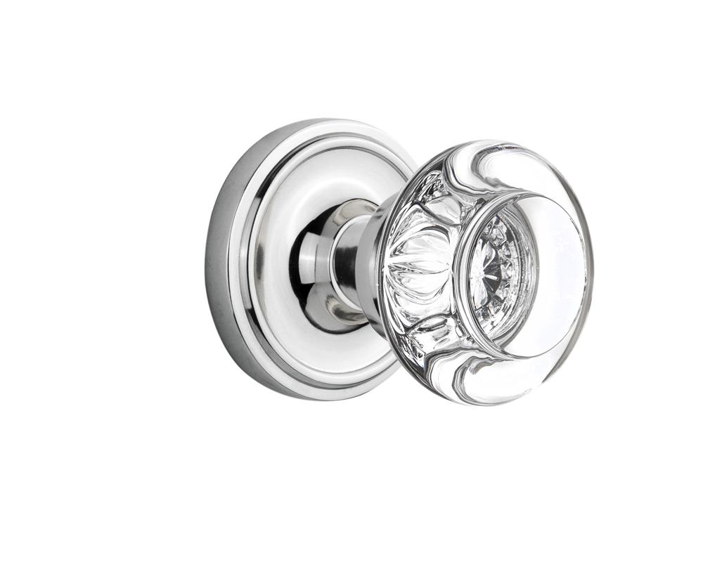 Nostalgic Warehouse Classic Rosette Passage Round Clear Crystal Glass Door Knob in Bright Chrome