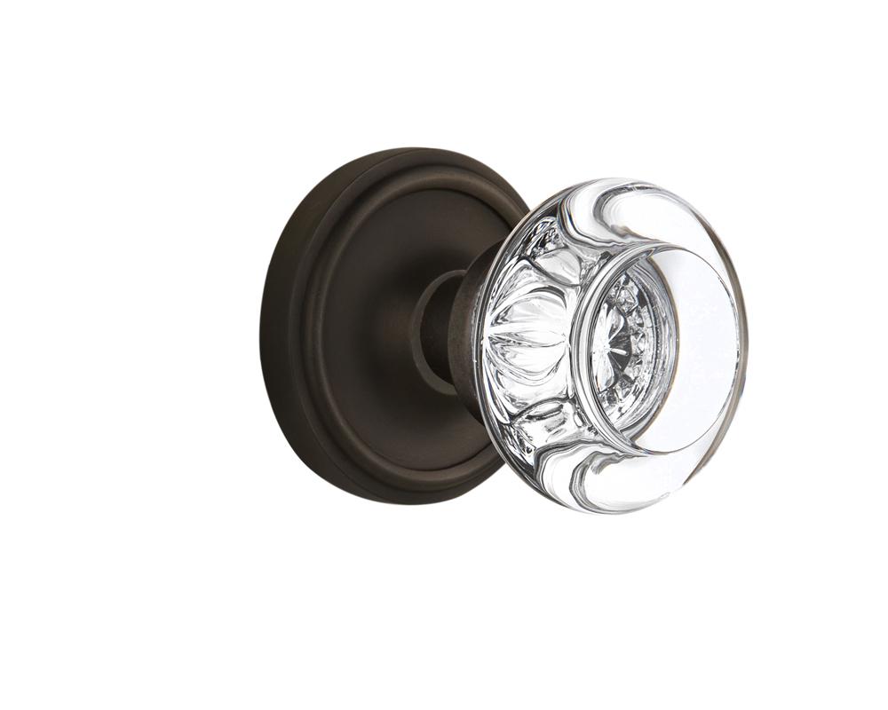 Nostalgic Warehouse Classic Rosette Passage Round Clear Crystal Glass Door Knob in Oil-Rubbed Bron