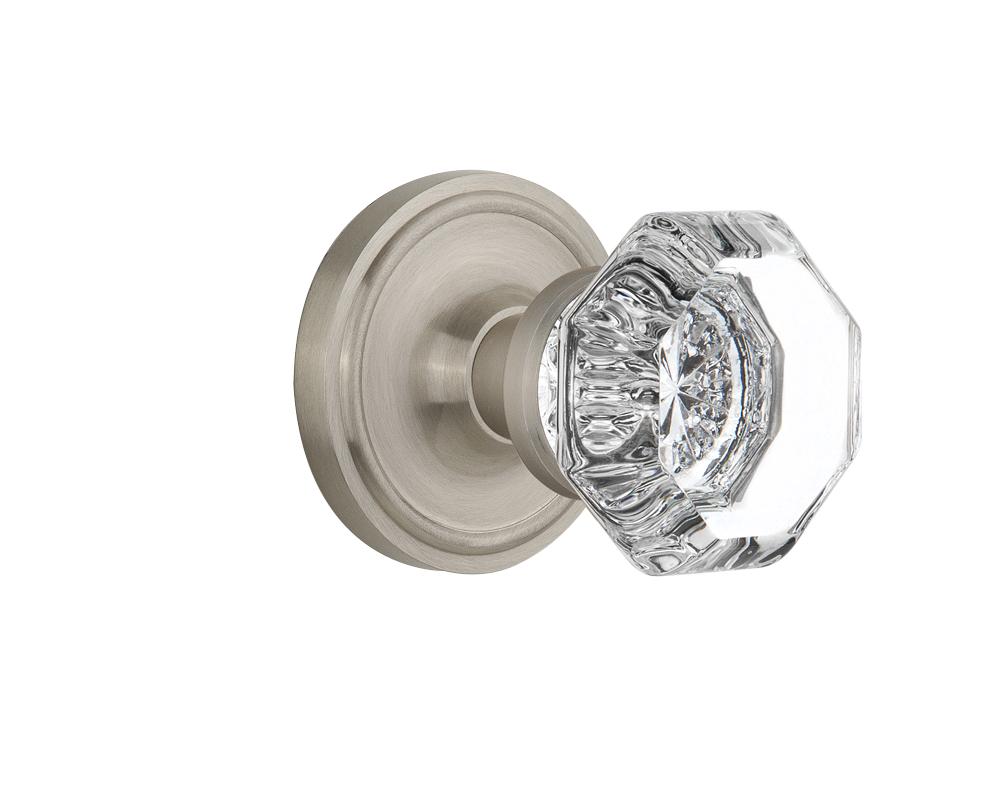 Nostalgic Warehouse Classic Rosette Passage Waldorf Door Knob in Satin Nickel