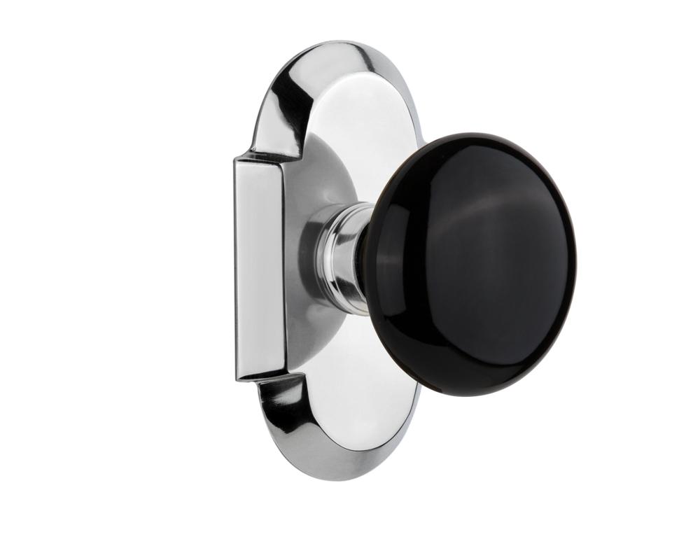 Nostalgic Warehouse Cottage Plate Passage Black Porcelain Door Knob in Bright Chrome