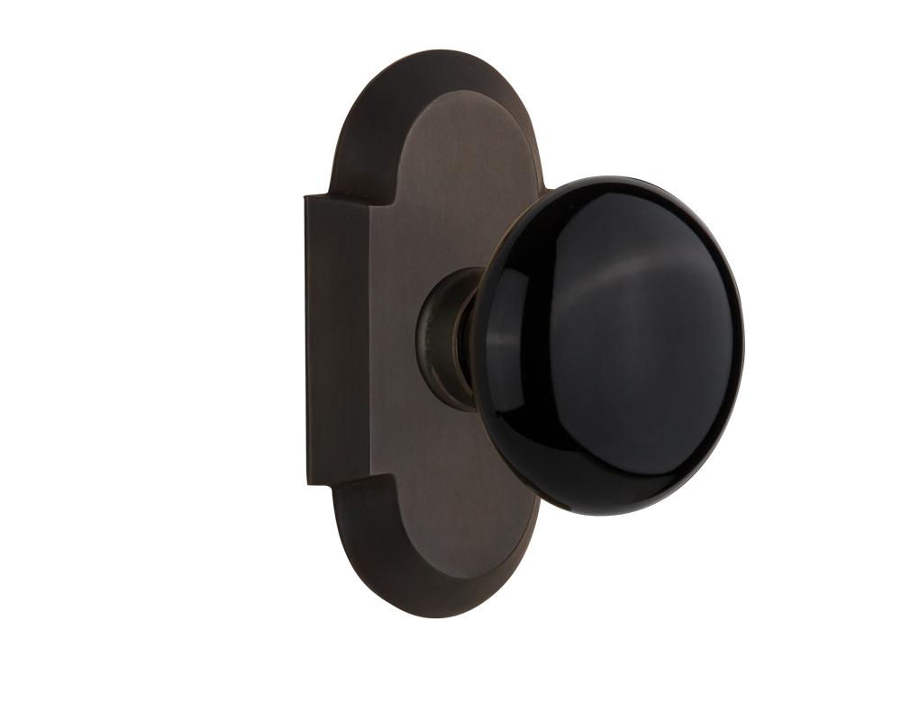 Nostalgic Warehouse Cottage Plate Passage Black Porcelain Door Knob in Oil-Rubbed Bronze