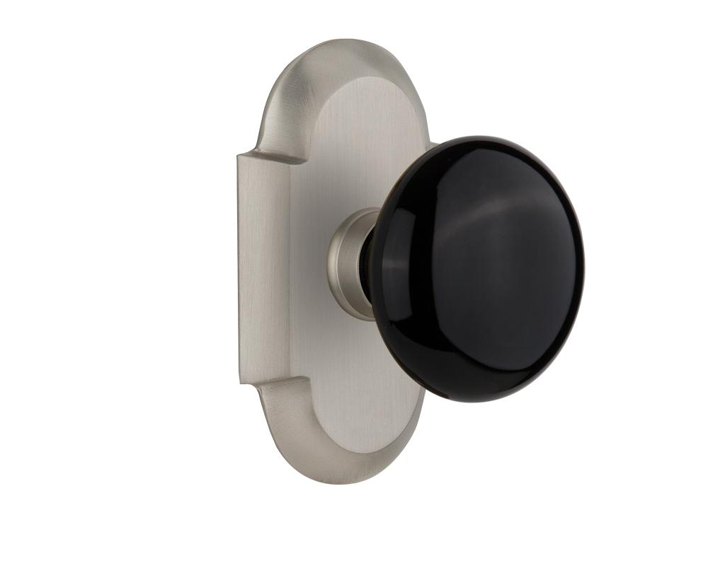 Nostalgic Warehouse Cottage Plate Passage Black Porcelain Door Knob in Satin Nickel