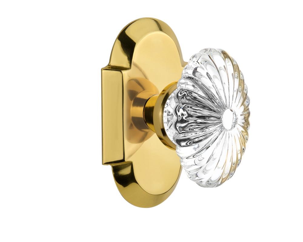 Nostalgic Warehouse Cottage Plate Passage Oval Fluted Crystal Glass Door Knob in Polished Brass