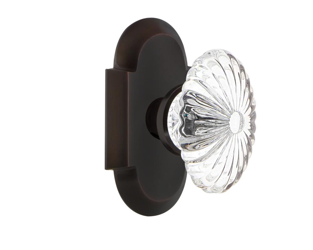 Nostalgic Warehouse Cottage Plate Passage Oval Fluted Crystal Glass Door Knob in Timeless Bronze