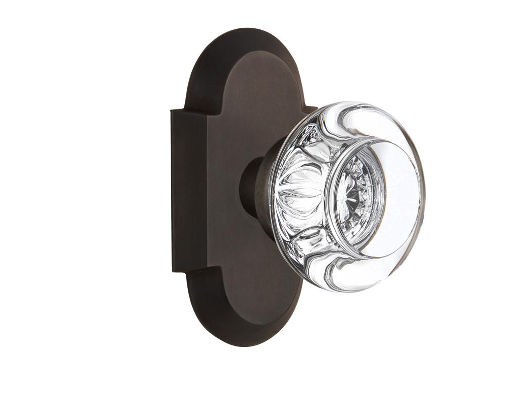 Nostalgic Warehouse Cottage Plate Passage Round Clear Crystal Glass Door Knob in Oil-Rubbed Bronze