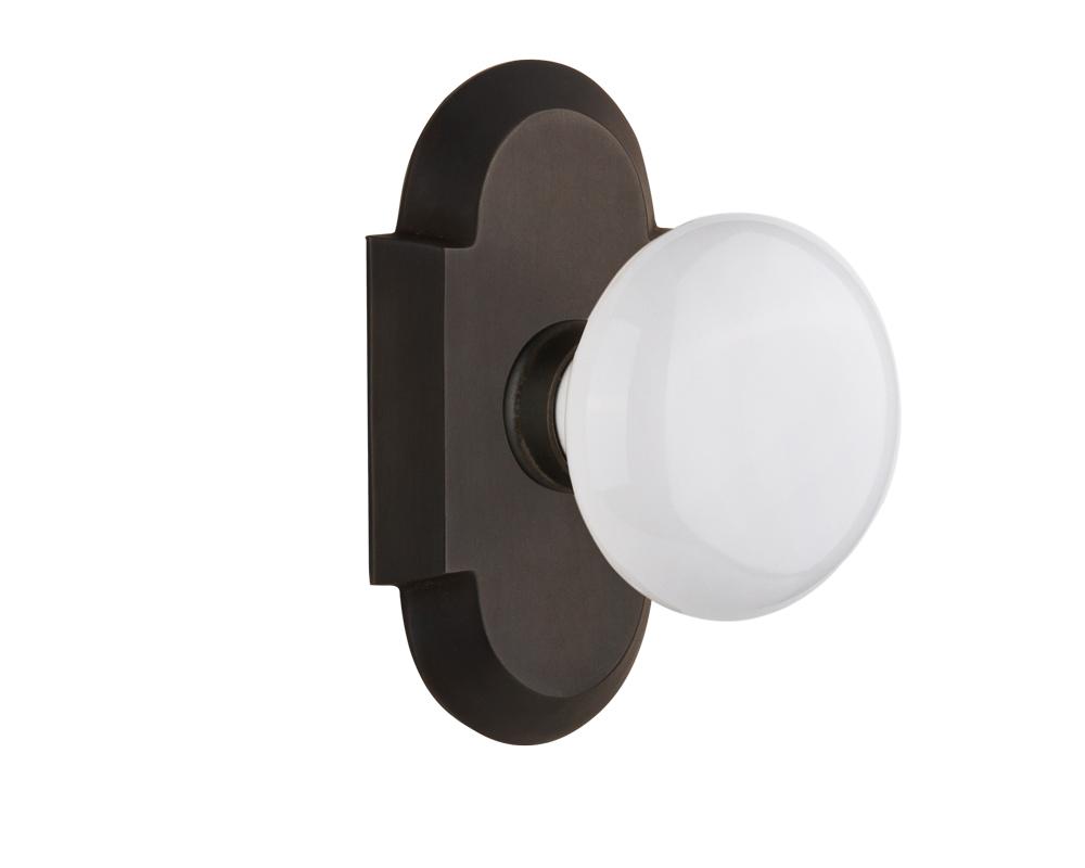 Nostalgic Warehouse Cottage Plate Passage White Porcelain Door Knob in Oil-Rubbed Bronze