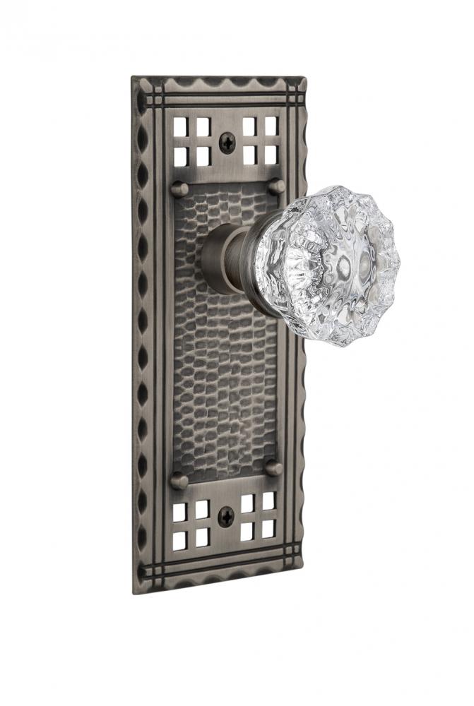 Nostalgic Warehouse Craftsman Plate Passage Crystal Glass Door Knob in Antique Pewter