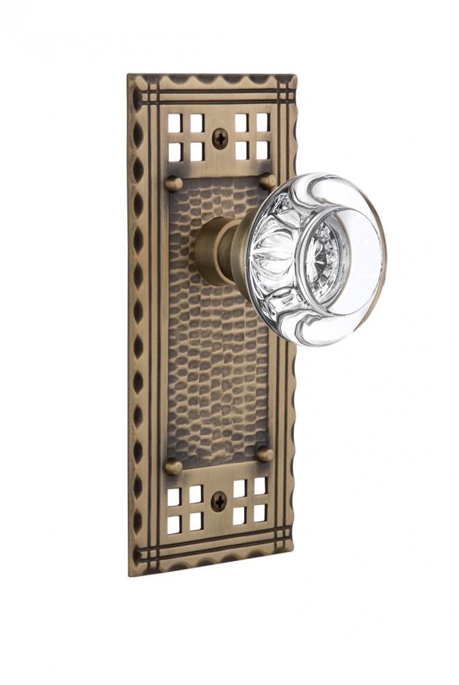 Nostalgic Warehouse Craftsman Plate Passage Round Clear Crystal Glass Door Knob in Antique Brass