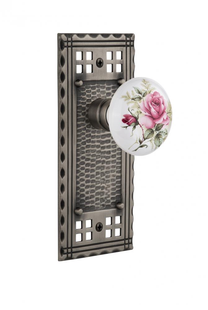 Nostalgic Warehouse Craftsman Plate Passage White Rose Porcelain Door Knob in Antique Pewter