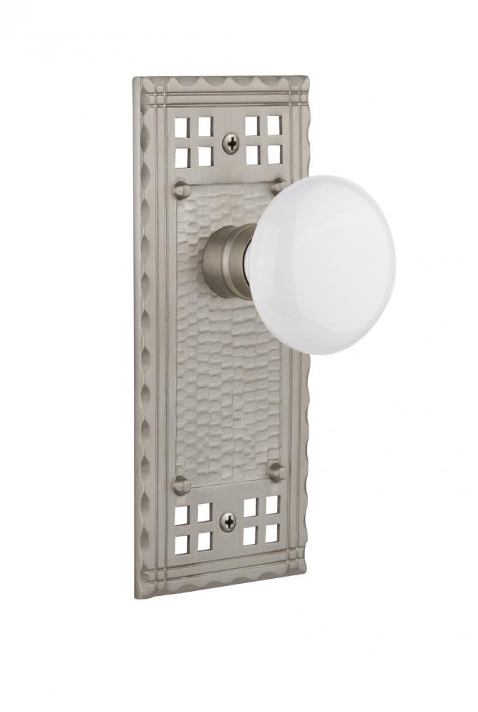 Nostalgic Warehouse Craftsman Plate Passage White Porcelain Door Knob in Satin Nickel