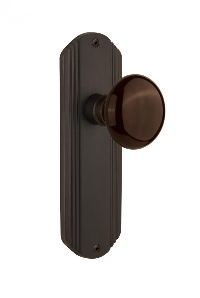 Nostalgic Warehouse Deco Plate Passage Brown Porcelain Door Knob in Oil-Rubbed Bronze