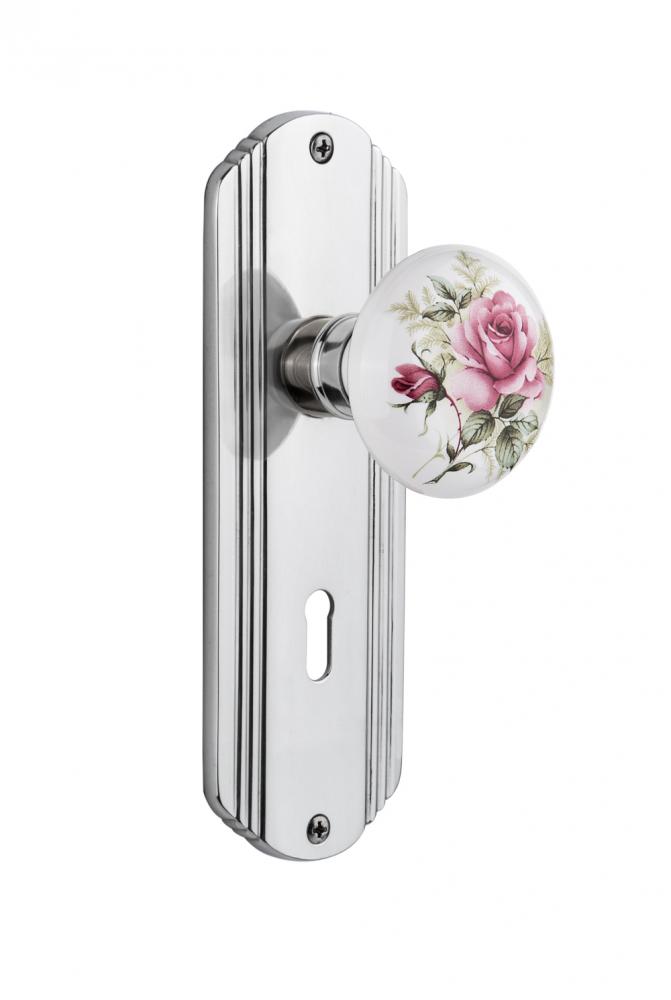 Nostalgic Warehouse Deco Plate Passage White Rose Porcelain Door Knob in Bright Chrome