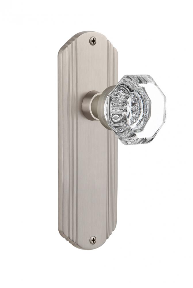 Nostalgic Warehouse Deco Plate Passage Waldorf Door Knob in Satin Nickel