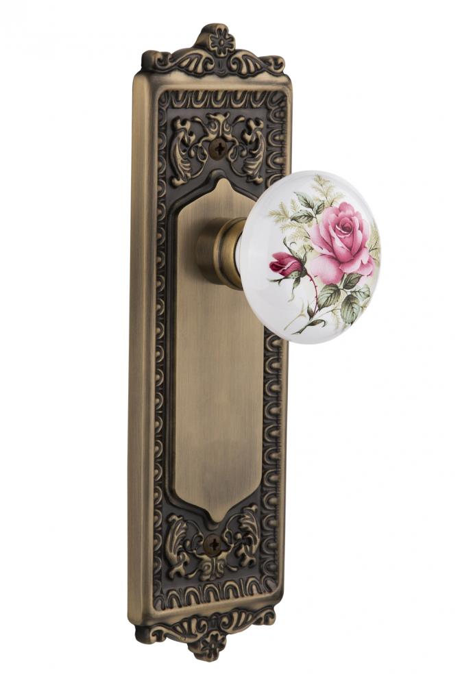 Nostalgic Warehouse Egg & Dart Plate Passage White Rose Porcelain Door Knob in Antique Brass