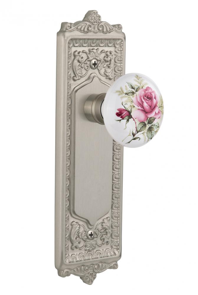 Nostalgic Warehouse Egg & Dart Plate Passage White Rose Porcelain Door Knob in Satin Nickel