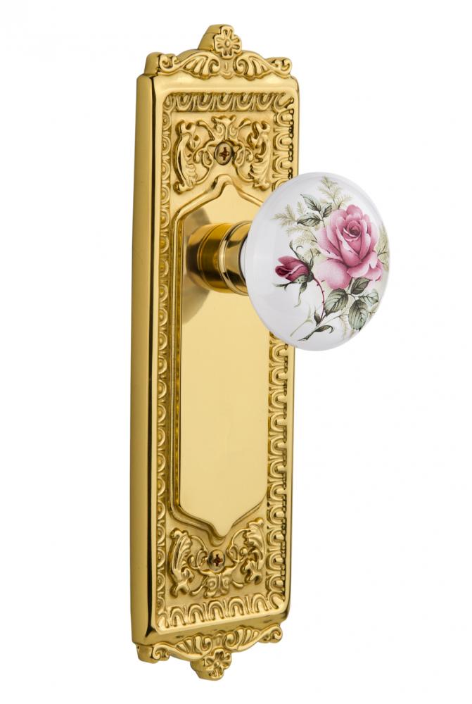 Nostalgic Warehouse Egg & Dart Plate Passage White Rose Porcelain Door Knob in Unlacquered Bra