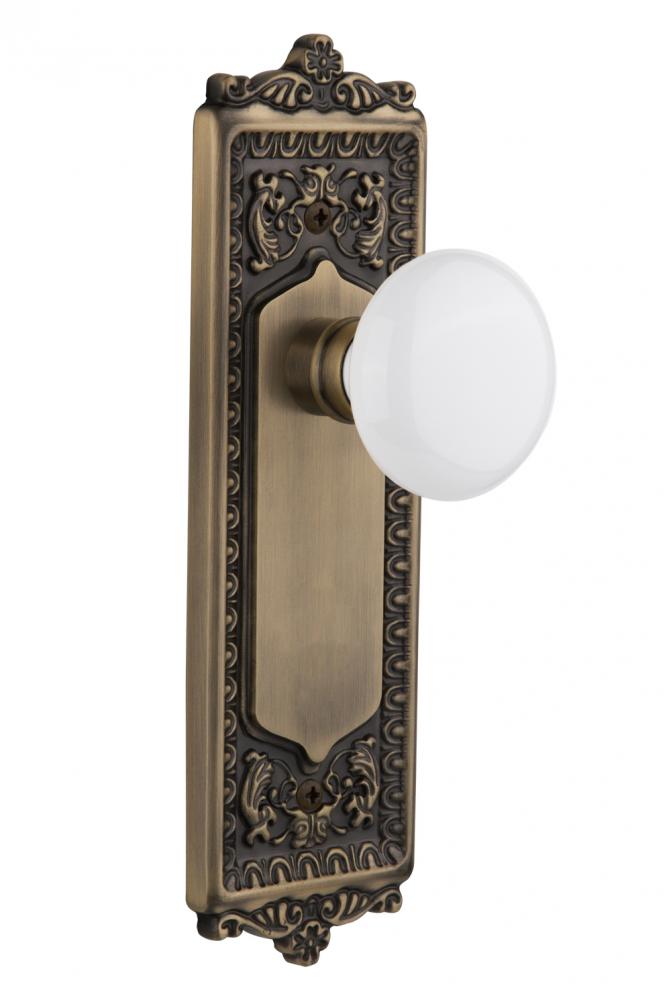 Nostalgic Warehouse Egg & Dart Plate Passage White Porcelain Door Knob in Antique Brass