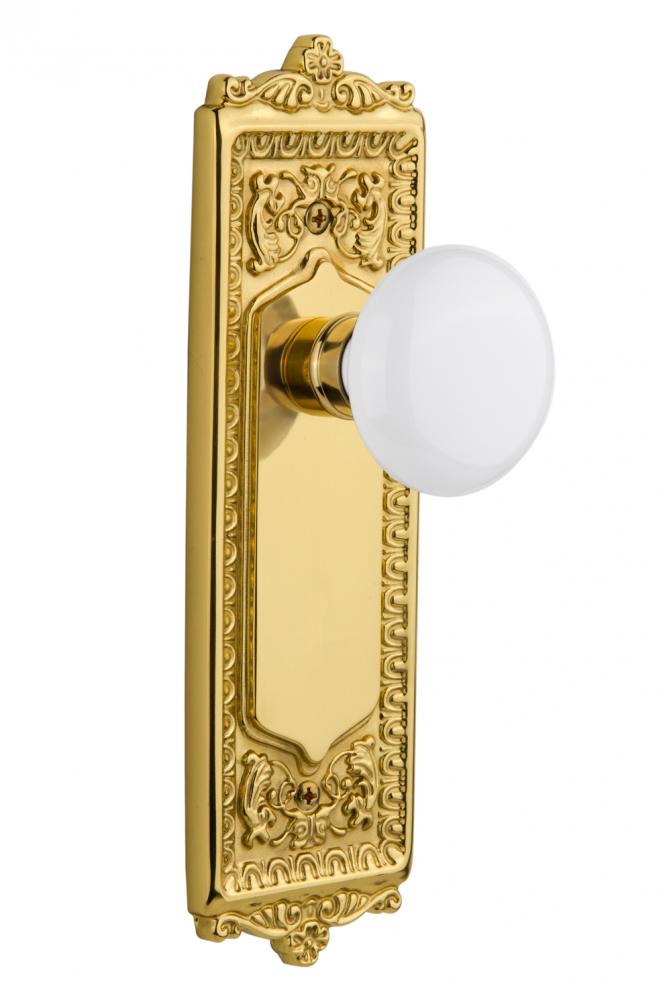 Nostalgic Warehouse Egg & Dart Plate Passage White Porcelain Door Knob in Unlacquered Brass