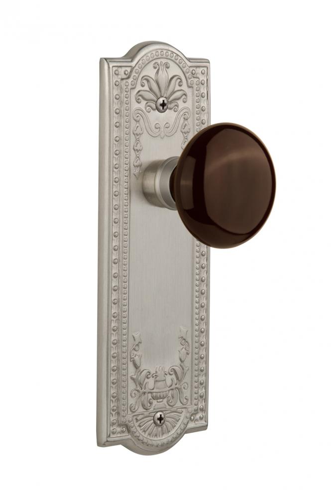 Nostalgic Warehouse Meadows Plate Passage Brown Porcelain Door Knob in Satin Nickel