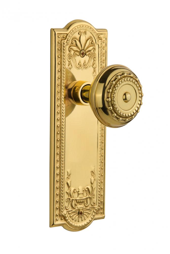 Nostalgic Warehouse Meadows Plate Passage Meadows Door Knob in Polished Brass