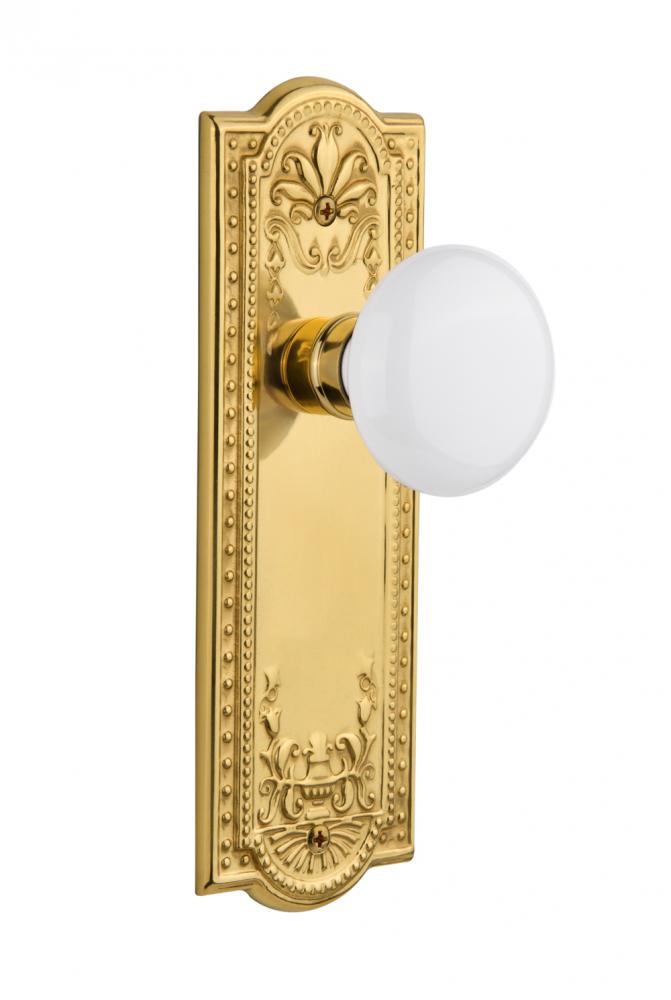 Nostalgic Warehouse Meadows Plate Passage White Porcelain Door Knob in Polished Brass