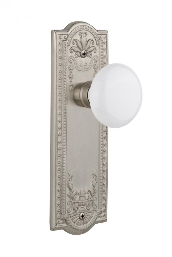 Nostalgic Warehouse Meadows Plate Passage White Porcelain Door Knob in Satin Nickel