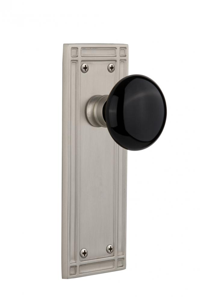 Nostalgic Warehouse Mission Plate Passage Black Porcelain Door Knob in Satin Nickel