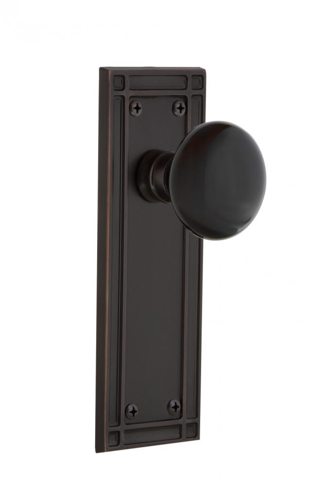 Nostalgic Warehouse Mission Plate Passage Black Porcelain Door Knob in Timeless Bronze