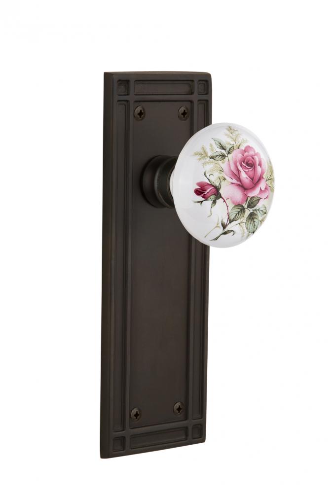 Nostalgic Warehouse Mission Plate Passage White Rose Porcelain Door Knob in Oil-Rubbed Bronze