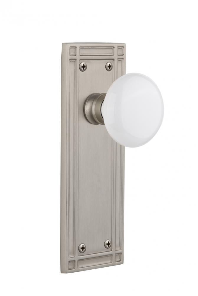 Nostalgic Warehouse Mission Plate Passage White Porcelain Door Knob in Satin Nickel