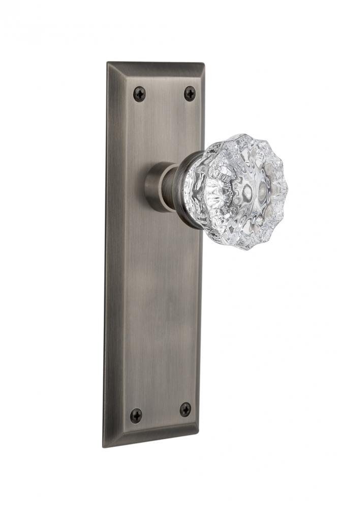 Nostalgic Warehouse New York Plate Passage Crystal Glass Door Knob in Antique Pewter