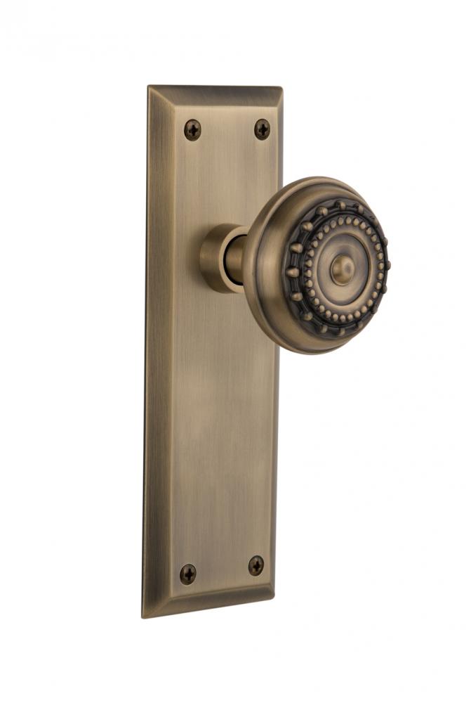 Nostalgic Warehouse New York Plate Passage Meadows Door Knob in Antique Brass
