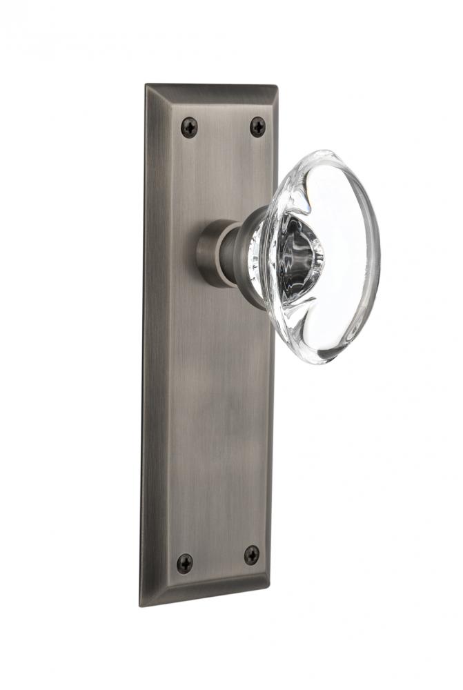 Nostalgic Warehouse New York Plate Passage Oval Clear Crystal Glass Door Knob in Antique Pewter