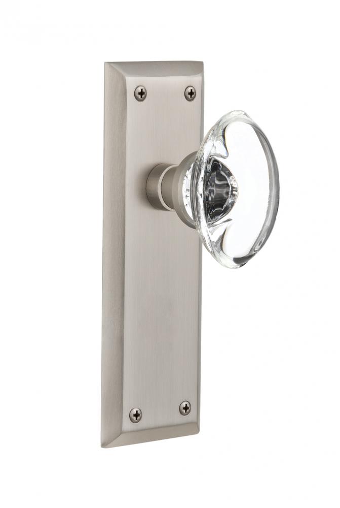 Nostalgic Warehouse New York Plate Passage Oval Clear Crystal Glass Door Knob in Satin Nickel