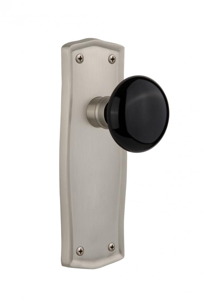 Nostalgic Warehouse Prairie Plate Passage Black Porcelain Door Knob in Satin Nickel