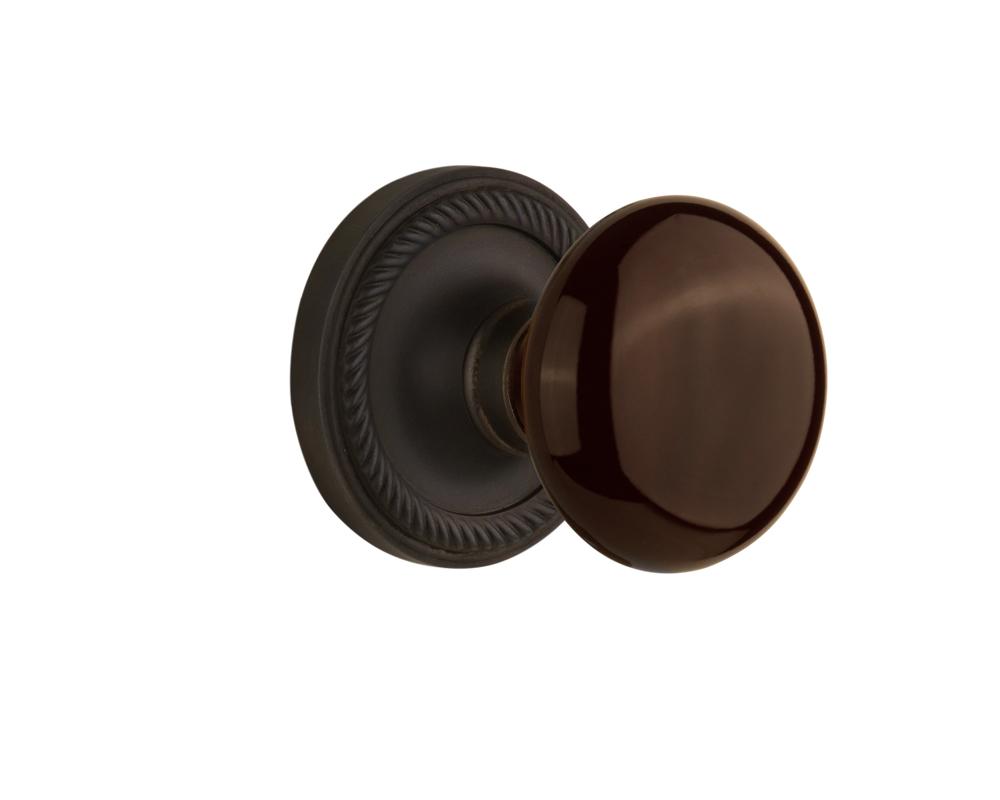 Nostalgic Warehouse Rope Rosette Passage Brown Porcelain Door Knob in Oil-Rubbed Bronze