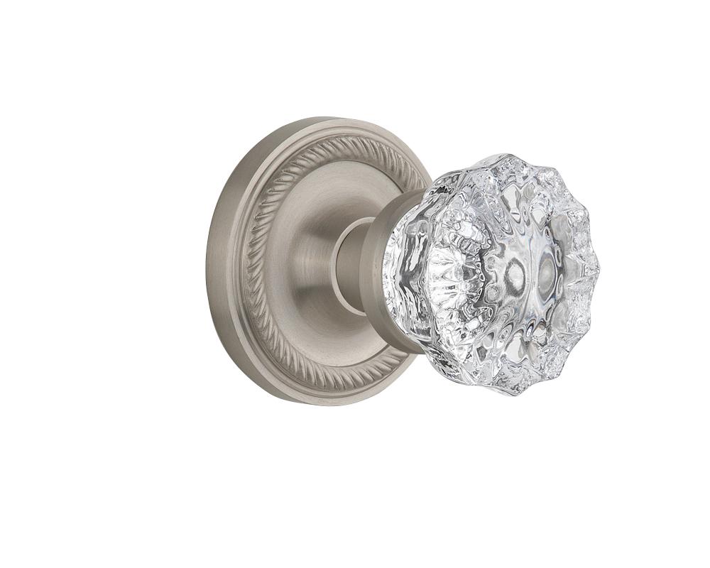 Nostalgic Warehouse Rope Rosette Passage Crystal Glass Door Knob in Satin Nickel