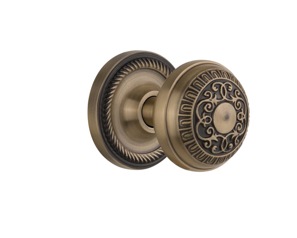 Nostalgic Warehouse Rope Rosette Passage Egg & Dart Door Knob in Antique Brass