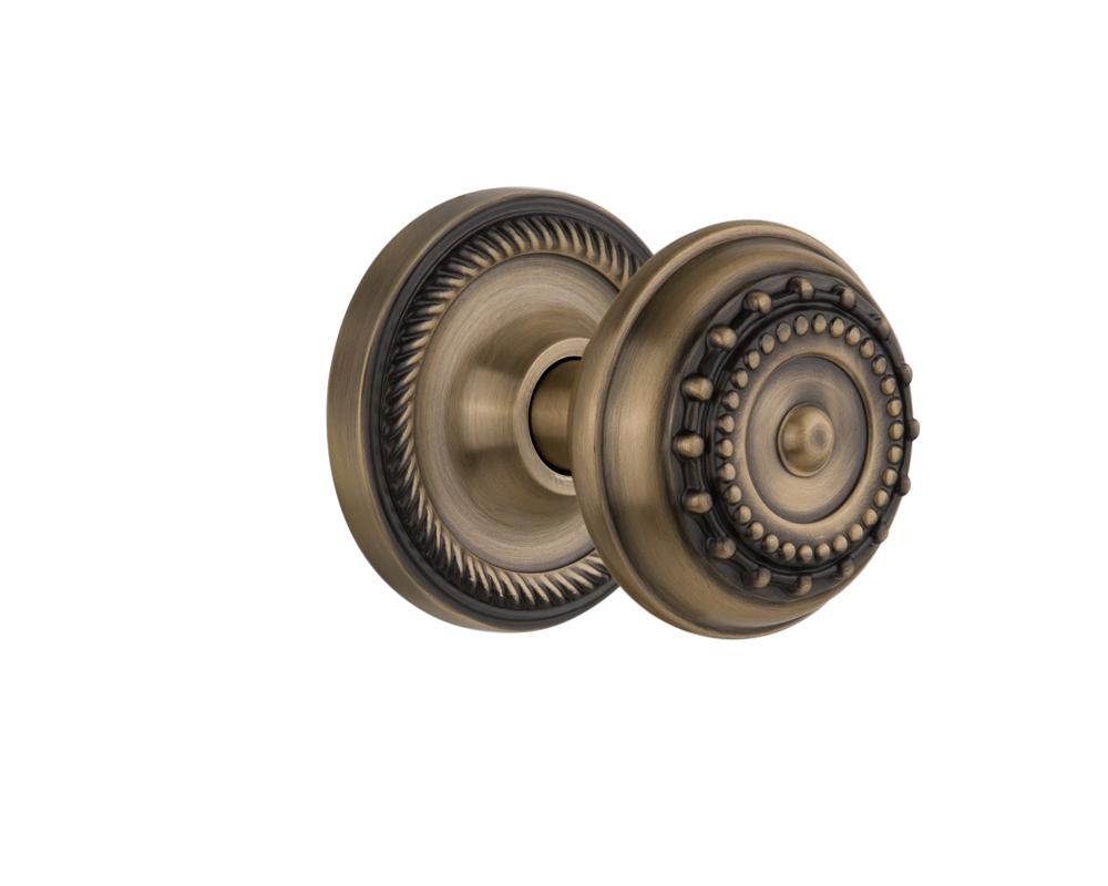 Nostalgic Warehouse Rope Rosette Passage Meadows Door Knob in Antique Brass