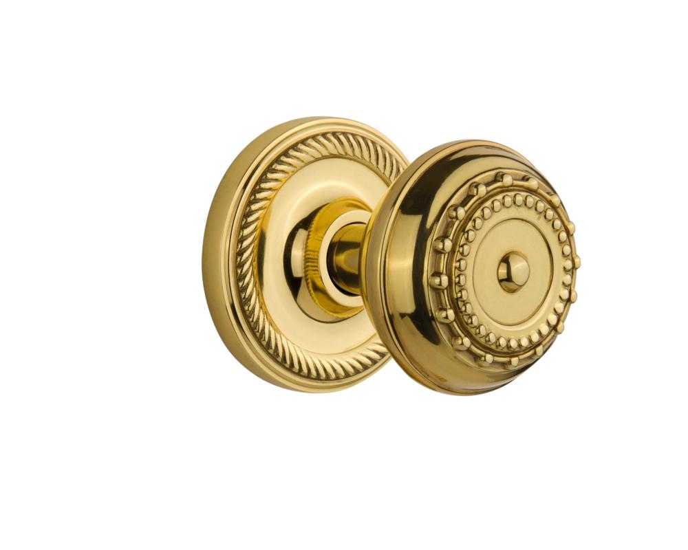 Nostalgic Warehouse Rope Rosette Passage Meadows Door Knob in Polished Brass