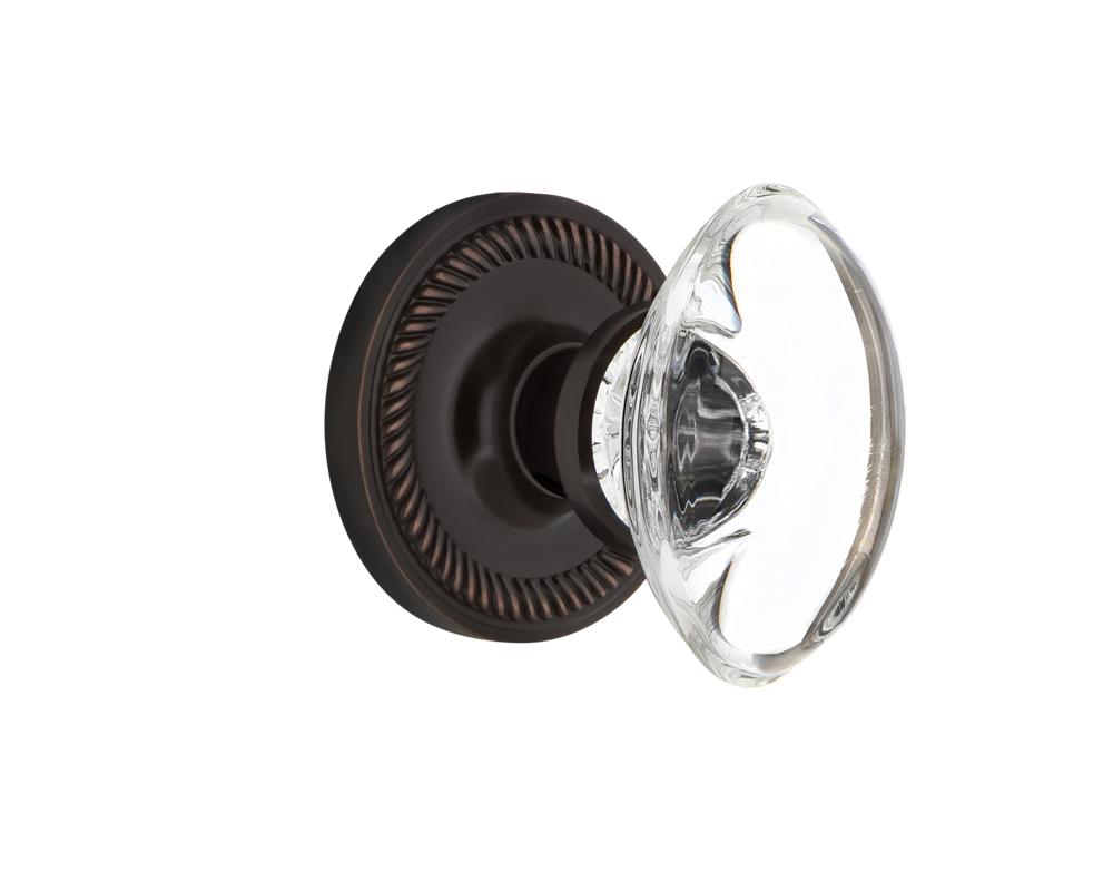 Nostalgic Warehouse Rope Rosette Passage Oval Clear Crystal Glass Door Knob in Timeless Bronze